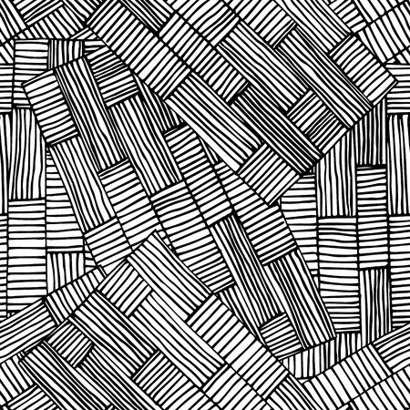 Black seamless rectangles line pattern vector illustration.Hand drawn for adult anti stress. Coloring page with high details  for relax and meditation.のイラスト素材