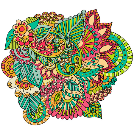 Hand drawn artistic ethnic ornamental patterned floral frame in doodle, zentangle style for tattoo, t-shirt or prints. Vector spring illustration.のイラスト素材