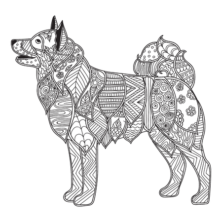 Dog Adult antistress or children coloring page. Hand drawn animal doodle. Sketch for tattoo, poster, print, t-shirt . Vector illustrationのイラスト素材