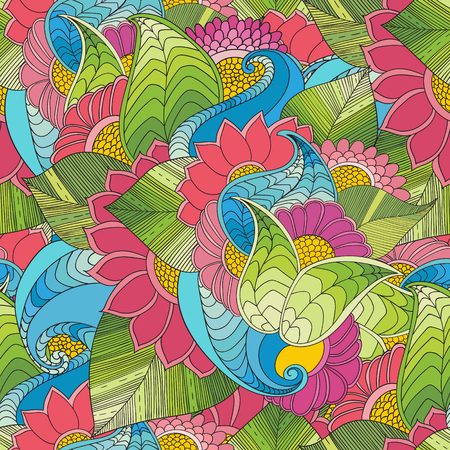 Abstract vector decorative ethnic floral colorful seamless patternのイラスト素材
