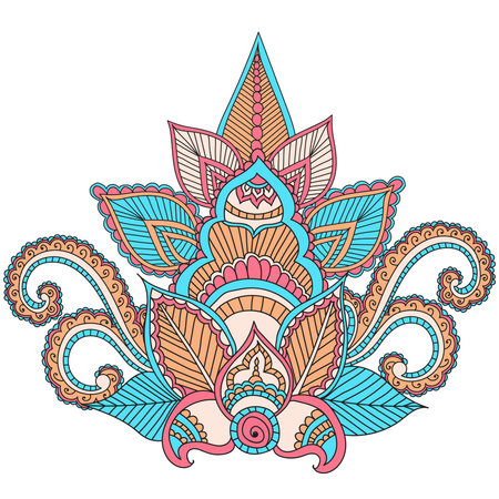 Beautiful Indian floral ornament can be used as a greeting card. Beautiful Indian floral ornament. Ethnic Mandala. Henna tattoo style.のイラスト素材