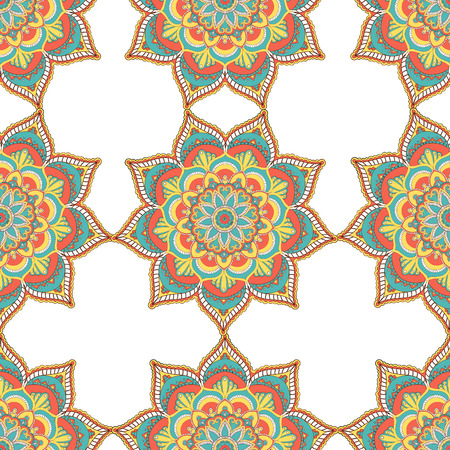 Mandala vector seamless pattern. Vintage decorative elements. Hand drawn tiles background. Islam and Arabic and Indian and turkish and pakistan and chinese and ottoman motifs.のイラスト素材