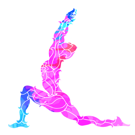 decorative colorful yoga pose.Yoga concept. Decorative design for cover, t-shirt, hippie poster, flyer.のイラスト素材