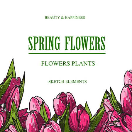 Vector design banner for flower shop and floristic shop with hand drawn flowers illustration. Vintage bouquet sketch backgroundのイラスト素材