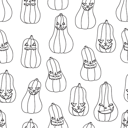Halloween seamless background pumpkin with different facial expressions, vector illustrationのイラスト素材