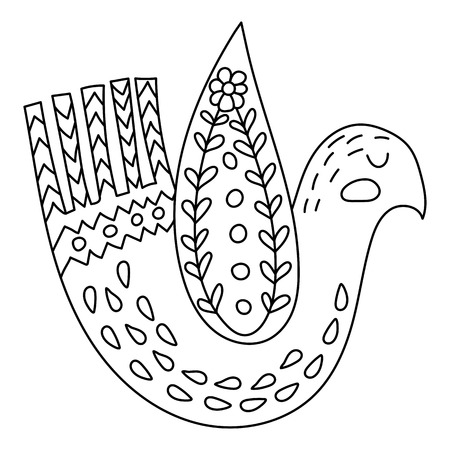 Coloring book or pages for adults. Illustration birds with flowers in a Scandinavian style. Folk art.のイラスト素材