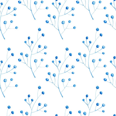 Watercolor Seamless pattern illustration with beautiful flowers. Scandinavian style. Folk art.の写真素材