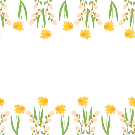 greeting card with seamless floral border. Perfect for spring holiday invitation.のイラスト素材