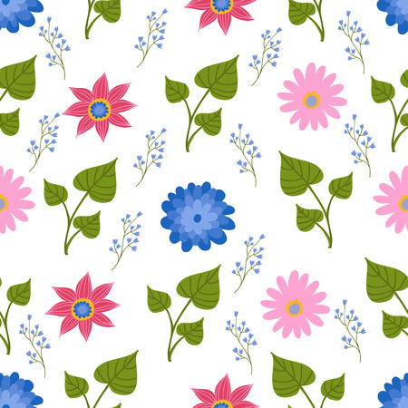 Seamless pattern illustration with beautiful flowers. Scandinavian style. Folk art.の写真素材