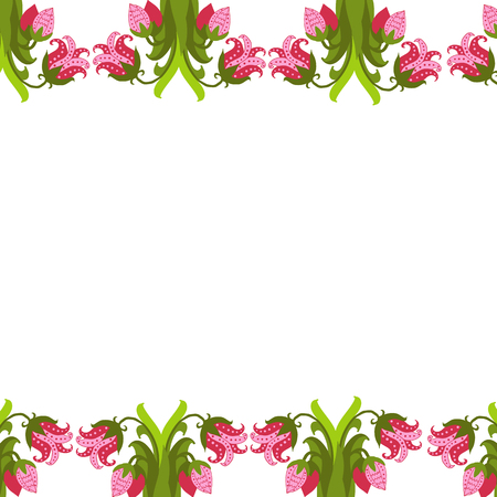 greeting card with seamless floral border. Perfect for spring holiday invitation.の写真素材