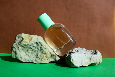 Fresh perfume among natural stonesの写真素材