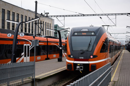 Modern electric trains on the platform