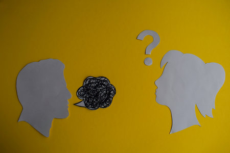 Confused Male Communication and Female Uncertaintyの写真素材