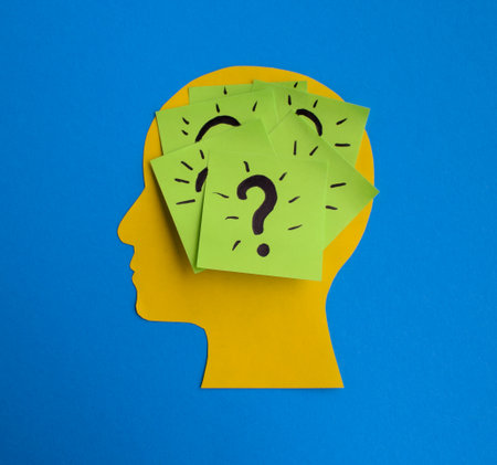 Mind Full of Questions and Ideas on Blue Backgroundの写真素材