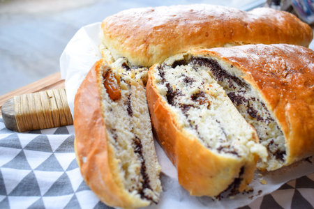 Sliced Homemade Poppy Seed Roll and Sweet Bread