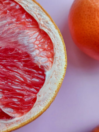 Grapefruit on a pink background. Close-up image.の写真素材