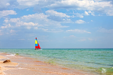 Colorful sailboat on the Black Sea, Crimeaの写真素材