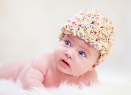 cute newborn baby on whiteの写真素材