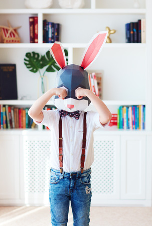 upset young bunny rabbit character crying alone at homeの写真素材