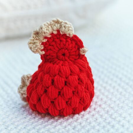 cute crochet easter chicken. handmade toy. holiday decorationの写真素材