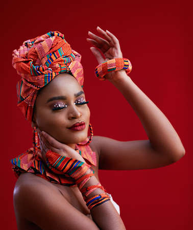 portrait of beautiful nigerian woman in traditional costumeの写真素材