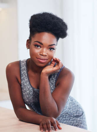 portrait of beautiful young african american woman with afro hairstyleの写真素材