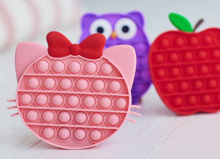 trending colorful sensory toys. pop it fidget toy setの写真素材