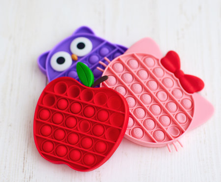 trending colorful sensory toys. pop it fidget toy setの写真素材