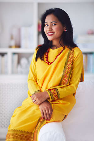 portrait of beautiful asian woman in traditional costumeの写真素材