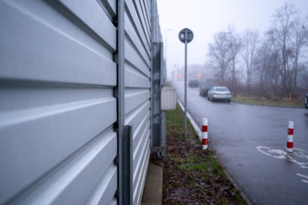 A noise barrier on a road or street where there are no people near a residential complex