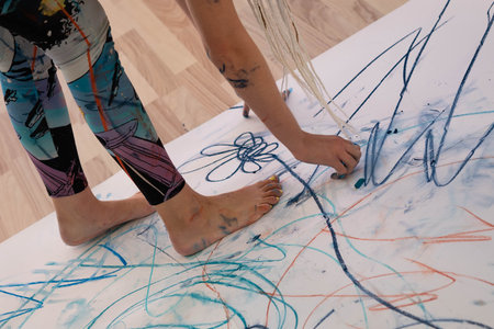 Kharkow, Ukraine 10.11.21:A body painting practitioner creates abstract works of art using their...