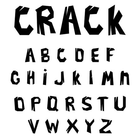 broken alphabet with cracks. Abstract shift cut out by scissors alphabet. Art and craft design. Capital letters. Vector illustration.のイラスト素材