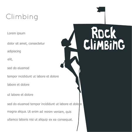 Rock Climbing boy. Isolated On White Background. Bouldering sport. Black print. Vector Illustrationのイラスト素材