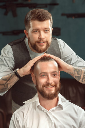 Hair styling by a professional barberの写真素材