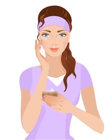 Beautiful girl with a cream on her face. Isolated on white. Vectorのイラスト素材