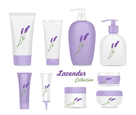Lavender collection. Violet and white tubes isolated on white. vectorのイラスト素材
