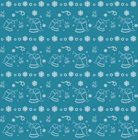 Turquoise christmas pattern with angels, christmas stars, gifts and snowflakes. Vectorのイラスト素材