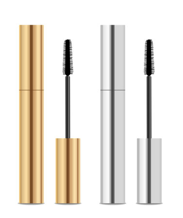 Golden and silver lash mascara tubes with brush.のイラスト素材