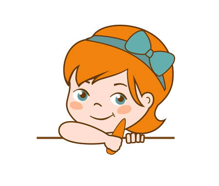 Redhead girl holding carrot. Raw food. Vectorのイラスト素材