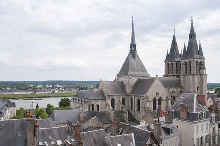 FRANCE, BLOIS - JULY 26, 2014: View of the Cathedral of St. Nicholas. Shooting from a high point.のeditorial素材