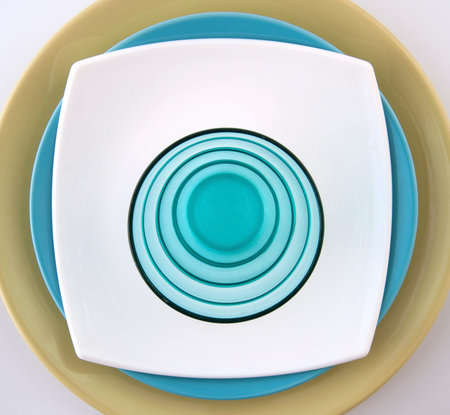 Cookware set closeup. Top view.Studio shot close-up on a white background.の写真素材