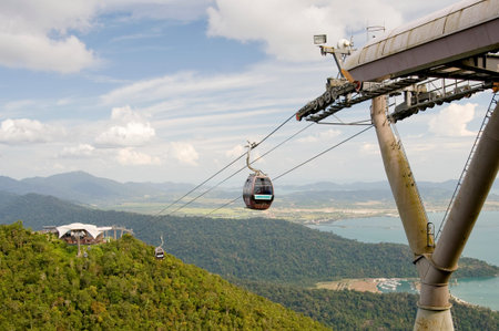 MALAYSIA, LANGKAWI - JANUARY 24, 2010: Ski lift in the mountains of Langkawi Island.のeditorial素材