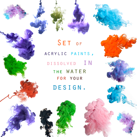 Set of acrylic paints, dissolved in the water for your design.
Studio photography on a white background.の写真素材