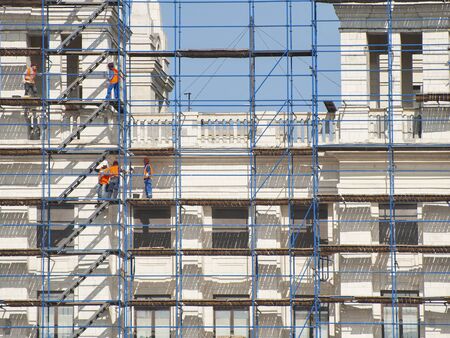 Renovation of the facade of high-rise buildings.Photography in Moscow.のeditorial素材