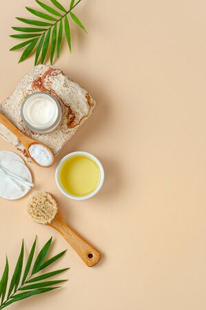 Body care cosmetics. Background image with free space for text.の写真素材