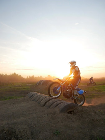 Enduro Jump at Sunriseの写真素材