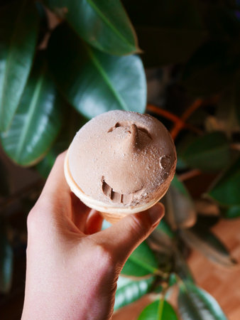 Delicious chocolate ice cream cone delightの写真素材