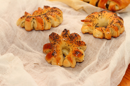 baked yeast cakes with various fillingsの写真素材