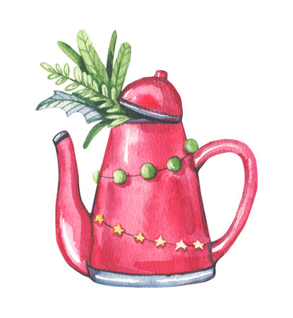 Watercolor hand-painted red Christmas socks. High quality illustrationの写真素材