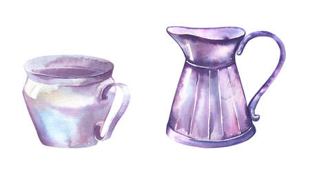 Watercolor illustration - floral pots for wedding stationary, greetings, wallpapers, background. Roses, green leaves. . High quality illustrationの写真素材